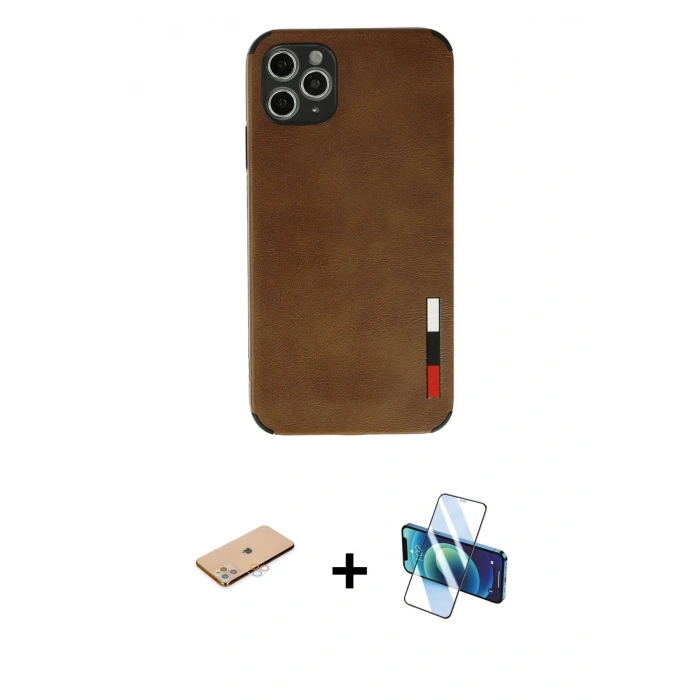 MARSİLYAN™- iPhone 11 Pro Max Kılıf Doruk Asil Koleksiyonu - Siyah 3D Antistatik Seramik Nano Ekran Koruyucu + Renkli Kamera Lens Koruma Cam - PE