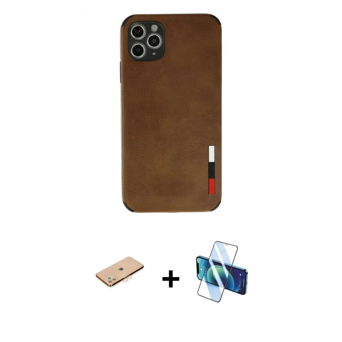 MARSİLYAN™- iPhone 11 Pro Max Kılıf Doruk Asil Koleksiyonu - Siyah 3D Antistatik Seramik Nano Ekran Koruyucu + Renkli Kamera Lens Koruma Cam - TU