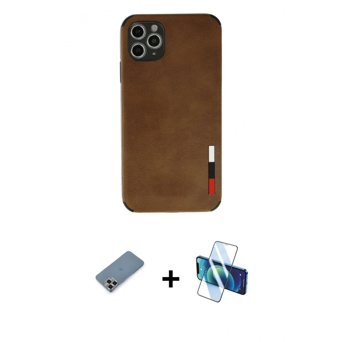 MARSİLYAN™- iPhone 11 Pro Max Kılıf Doruk Asil Koleksiyonu - Siyah 3D Antistatik Seramik Nano Ekran Koruyucu + Metal Kamera Lens Koruma Cam - GD