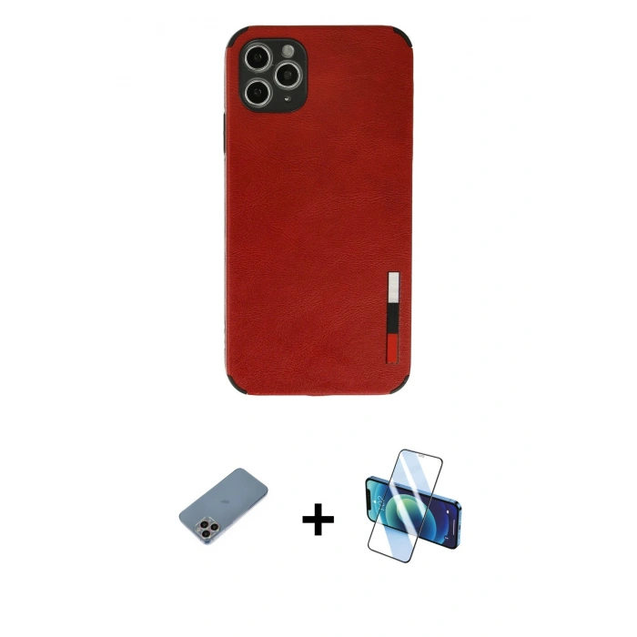 MARSİLYAN™- iPhone 11 Pro Max Kılıf Doruk Asil Koleksiyonu - Siyah 3D Antistatik Seramik Nano Ekran Koruyucu + Gökkuşağı Shine Kamera Lens Koruma Cam