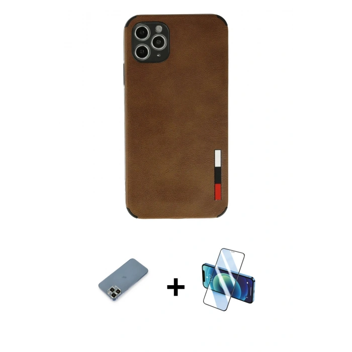 MARSİLYAN™- iPhone 11 Pro Max Kılıf Doruk Asil Koleksiyonu - Siyah 3D Antistatik Seramik Nano Ekran Koruyucu + Açık Yeşil Metal Kamera Lens Koruma Cam