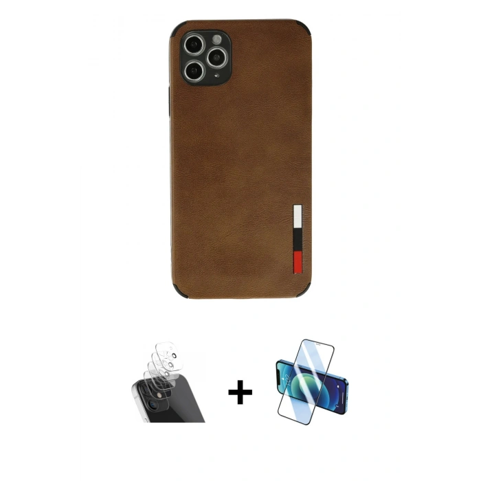 MARSİLYAN™- iPhone 11 Pro Max Kılıf Doruk Asil Koleksiyonu - Siyah 3D Antistatik Seramik Nano Ekran Koruyucu + Kamera Lens Koruma Cam - SF
