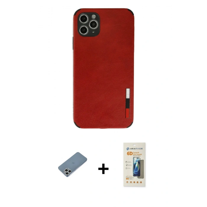 MARSİLYAN™- iPhone 11 Pro Max Kılıf Doruk Asil Koleksiyonu - Siyah 6D Mat Seramik Hayalet Nano Ekran Koruyucu + Shine Kamera Lens Koruma Cam - GS