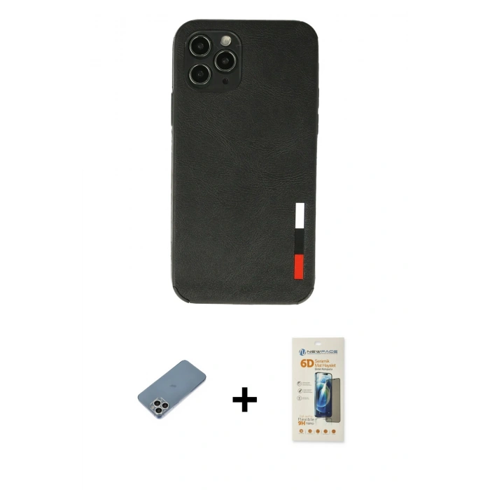 MARSİLYAN™- iPhone 11 Pro Max Kılıf Doruk Asil Koleksiyonu - Siyah 6D Mat Seramik Hayalet Nano Ekran Koruyucu + Shine Kamera Lens Koruma Cam - GS