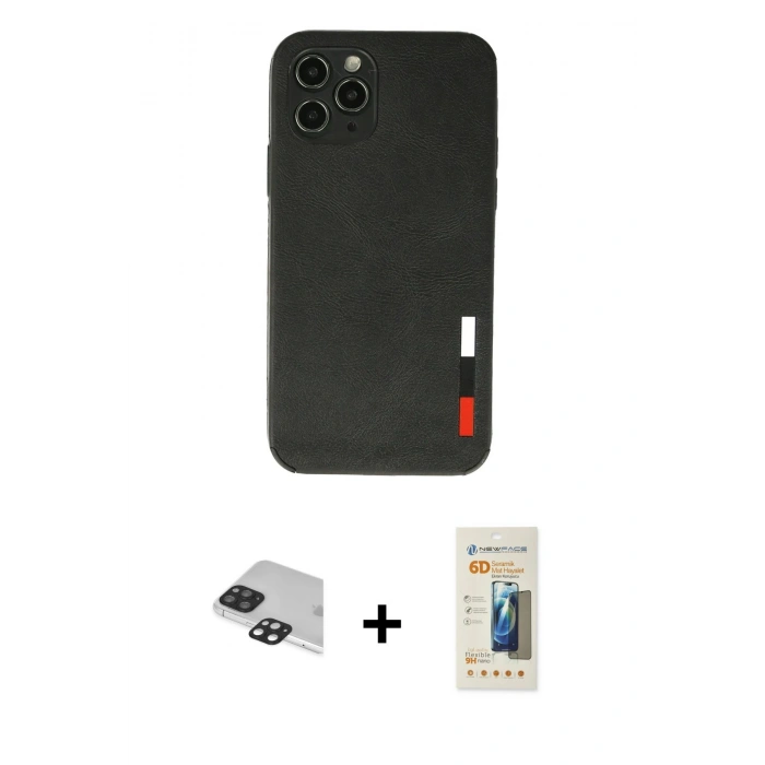 MARSİLYAN™- iPhone 11 Pro Max Kılıf Doruk Asil Koleksiyonu - Siyah 6D Mat Seramik Hayalet Nano Ekran Koruyucu + Pers Alüminyum Kamera Lens - SH
