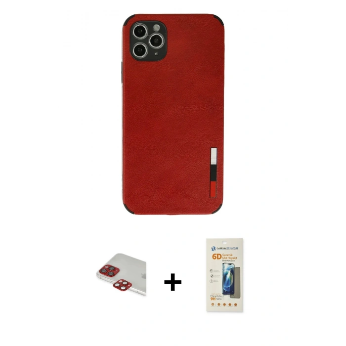 MARSİLYAN™- iPhone 11 Pro Max Kılıf Doruk Asil Koleksiyonu - Siyah 6D Mat Seramik Hayalet Nano Ekran Koruyucu + Pers Alüminyum Kamera Lens - KI