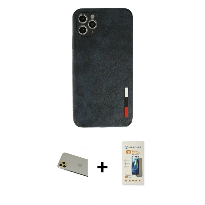 MARSİLYAN™- iPhone 11 Pro Max Kılıf Doruk Asil Koleksiyonu - Siyah 6D Mat Seramik Hayalet Nano Ekran Koruyucu + Rainbow Kamera Lens Koruma Cam - GD