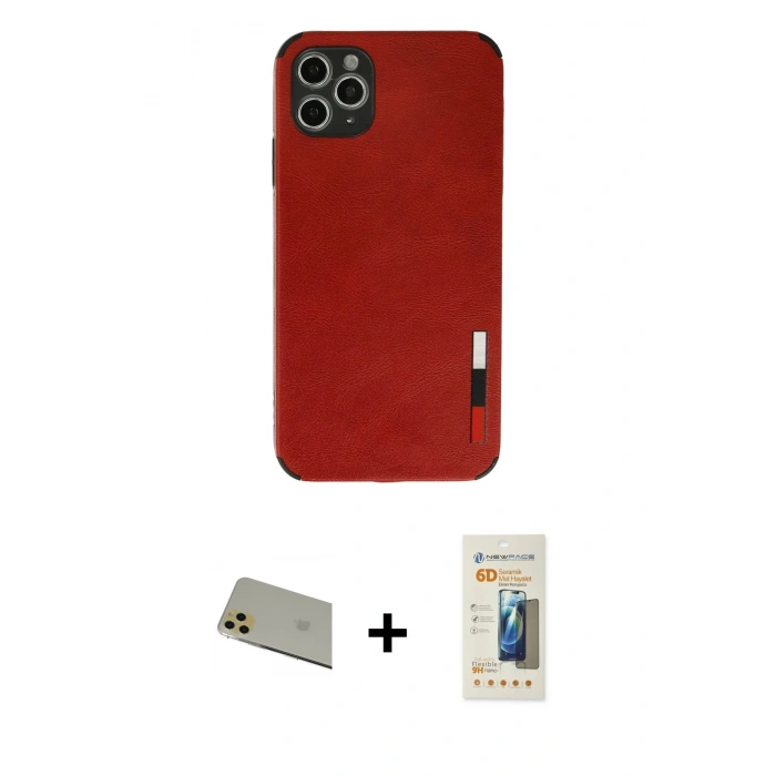 MARSİLYAN™- iPhone 11 Pro Max Kılıf Doruk Asil Koleksiyonu - Siyah 6D Mat Seramik Hayalet Nano Ekran Koruyucu + Rainbow Kamera Lens Koruma Cam - GD