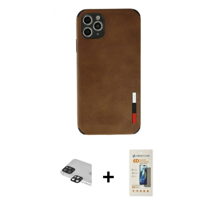 MARSİLYAN™- iPhone 11 Pro Max Kılıf Doruk Asil Koleksiyonu - Siyah 6D Mat Seramik Hayalet Nano Ekran Koruyucu + Pers Alüminyum Kamera Lens - SH