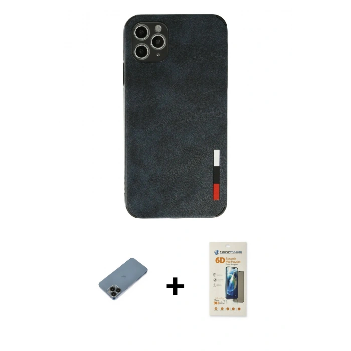 MARSİLYAN™- iPhone 11 Pro Max Kılıf Doruk Asil Koleksiyonu - Siyah 6D Mat Seramik Hayalet Nano Ekran Koruyucu + Shine Kamera Lens Koruma Cam - SH