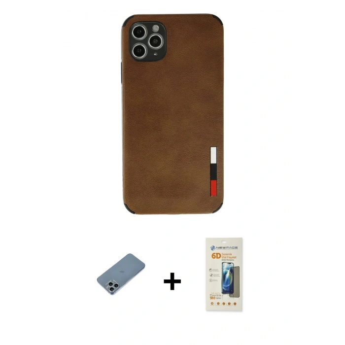 MARSİLYAN™- iPhone 11 Pro Max Kılıf Doruk Asil Koleksiyonu - Siyah 6D Mat Seramik Hayalet Nano Ekran Koruyucu + Shine Kamera Lens Koruma Cam - SABE