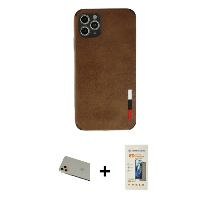 MARSİLYAN™- iPhone 11 Pro Max Kılıf Doruk Asil Koleksiyonu - Siyah 6D Mat Seramik Hayalet Nano Ekran Koruyucu + Rainbow Kamera Lens Koruma Cam - GD