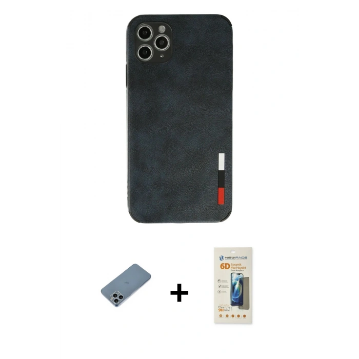 MARSİLYAN™- iPhone 11 Pro Max Kılıf Doruk Asil Koleksiyonu - Siyah 6D Mat Seramik Hayalet Nano Ekran Koruyucu + Shine Kamera Lens Koruma Cam - SABE