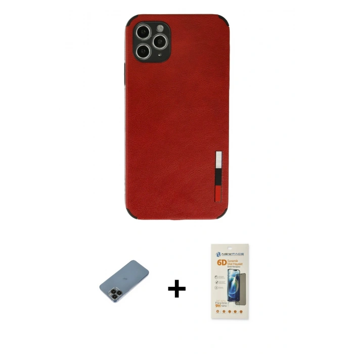 MARSİLYAN™- iPhone 11 Pro Max Kılıf Doruk Asil Koleksiyonu - Siyah 6D Mat Seramik Hayalet Nano Ekran Koruyucu + Shine Kamera Lens Koruma Cam - SH