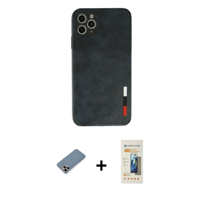 MARSİLYAN™- iPhone 11 Pro Max Kılıf Doruk Asil Koleksiyonu - Siyah 6D Mat Seramik Hayalet Nano Ekran Koruyucu + Metal Kamera Lens Koruma Cam - MR