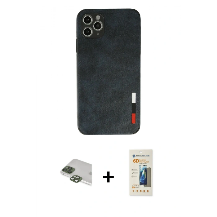 MARSİLYAN™- iPhone 11 Pro Max Kılıf Doruk Asil Koleksiyonu - Siyah 6D Mat Seramik Hayalet Nano Ekran Koruyucu + Pers Alüminyum Kamera Lens - YL