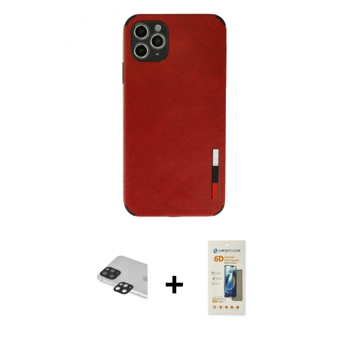 MARSİLYAN™- iPhone 11 Pro Max Kılıf Doruk Asil Koleksiyonu - Siyah 6D Mat Seramik Hayalet Nano Ekran Koruyucu + Pers Alüminyum Kamera Lens - SH