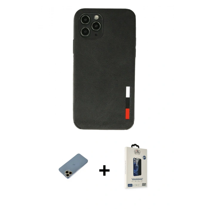 MARSİLYAN™- iPhone 11 Pro Max Kılıf Doruk Asil Koleksiyonu - Siyah Bilvis Hayalet Cam Ekran Koruyucu + Shine Kamera Lens Koruma Cam - GD