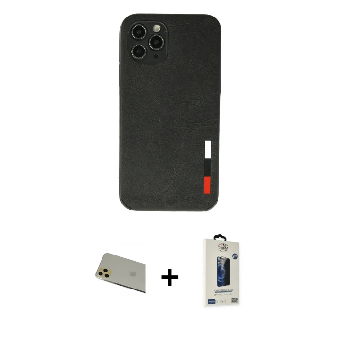 MARSİLYAN™- iPhone 11 Pro Max Kılıf Doruk Asil Koleksiyonu - Siyah Bilvis Hayalet Cam Ekran Koruyucu + Rainbow Kamera Lens Koruma Cam - GD