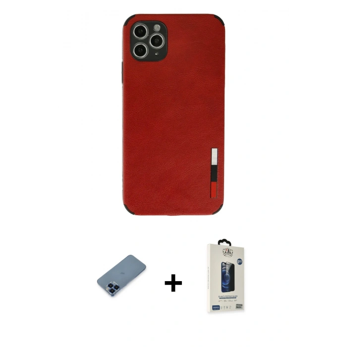 MARSİLYAN™- iPhone 11 Pro Max Kılıf Doruk Asil Koleksiyonu - Siyah Bilvis Hayalet Cam Ekran Koruyucu + Metal Kamera Lens Koruma Cam - MI