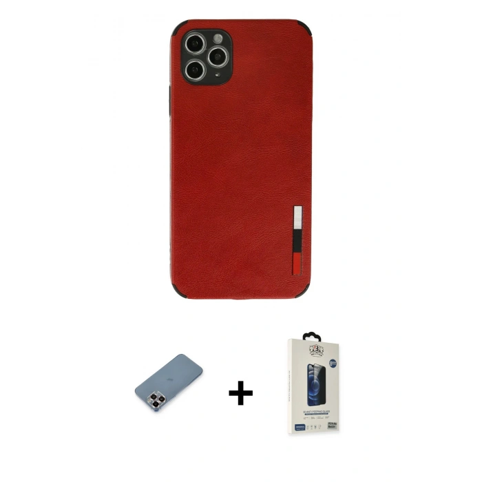 MARSİLYAN™- iPhone 11 Pro Max Kılıf Doruk Asil Koleksiyonu - Siyah Bilvis Hayalet Cam Ekran Koruyucu + Metal Kamera Lens Koruma Cam - MR