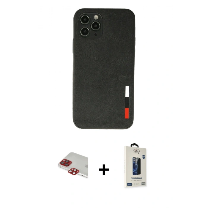 MARSİLYAN™- iPhone 11 Pro Max Kılıf Doruk Asil Koleksiyonu - Siyah Bilvis Hayalet Cam Ekran Koruyucu + Pers Alüminyum Kamera Lens - KI