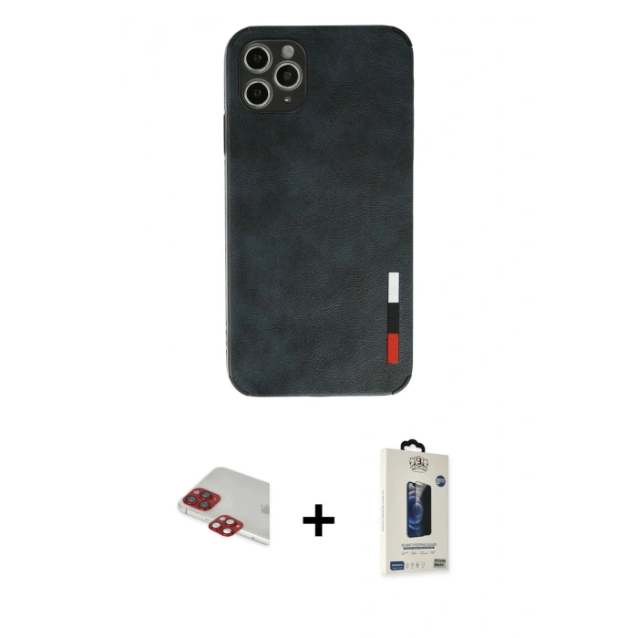 MARSİLYAN™- iPhone 11 Pro Max Kılıf Doruk Asil Koleksiyonu - Siyah Bilvis Hayalet Cam Ekran Koruyucu + Pers Alüminyum Kamera Lens - KI