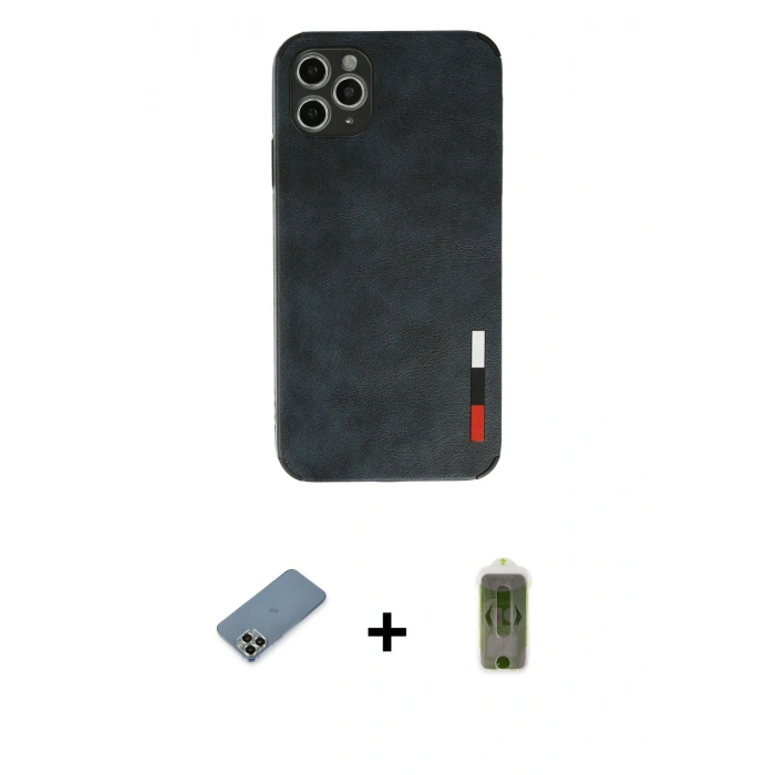MARSİLYAN™- iPhone 11 Pro Max Kılıf Doruk Asil Koleksiyonu - Siyah Joko Magic 5D Hayalet Cam + Metal Kamera Lens Koruma Cam - AKYL