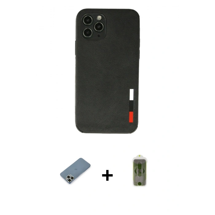 MARSİLYAN™- iPhone 11 Pro Max Kılıf Doruk Asil Koleksiyonu - Siyah Joko Magic 5D Hayalet Cam + Metal Kamera Lens Koruma Cam - AKYL