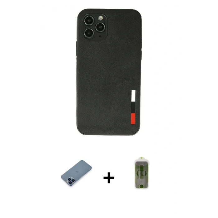 MARSİLYAN™- iPhone 11 Pro Max Kılıf Doruk Asil Koleksiyonu - Siyah Joko Magic 5D Hayalet Cam + Metal Kamera Lens Koruma Cam - MI