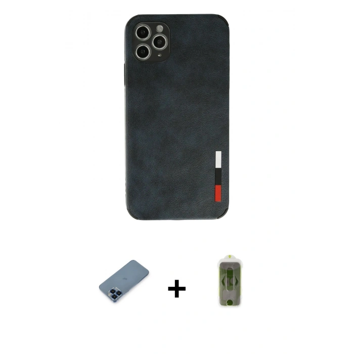 MARSİLYAN™- iPhone 11 Pro Max Kılıf Doruk Asil Koleksiyonu - Siyah Joko Magic 5D Hayalet Cam + Metal Kamera Lens Koruma Cam - MI