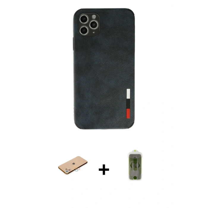 MARSİLYAN™- iPhone 11 Pro Max Kılıf Doruk Asil Koleksiyonu - Siyah Joko Magic 5D Hayalet Cam + Renkli Kamera Lens Koruma Cam - PE