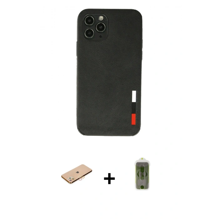 MARSİLYAN™- iPhone 11 Pro Max Kılıf Doruk Asil Koleksiyonu - Siyah Joko Magic 5D Hayalet Cam + Renkli Kamera Lens Koruma Cam - TU