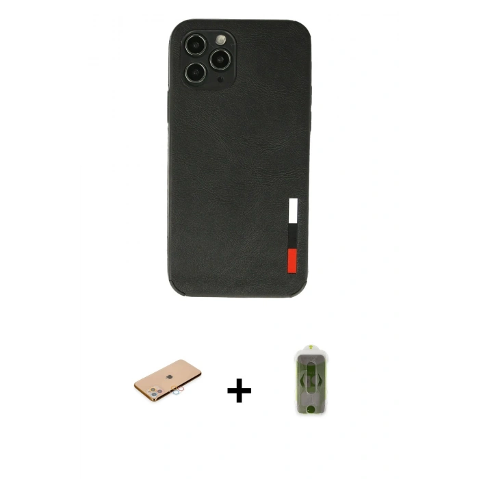 MARSİLYAN™- iPhone 11 Pro Max Kılıf Doruk Asil Koleksiyonu - Siyah Joko Magic 5D Hayalet Cam + Renkli Kamera Lens Koruma Cam - PE