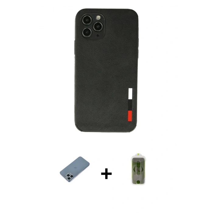 MARSİLYAN™- iPhone 11 Pro Max Kılıf Doruk Asil Koleksiyonu - Siyah Joko Magic 5D Hayalet Cam + Shine Kamera Lens Koruma Cam - SABE