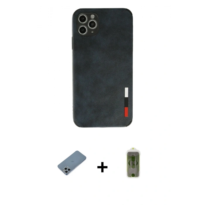 MARSİLYAN™- iPhone 11 Pro Max Kılıf Doruk Asil Koleksiyonu - Siyah Joko Magic 5D Hayalet Cam + Shine Kamera Lens Koruma Cam - SABE