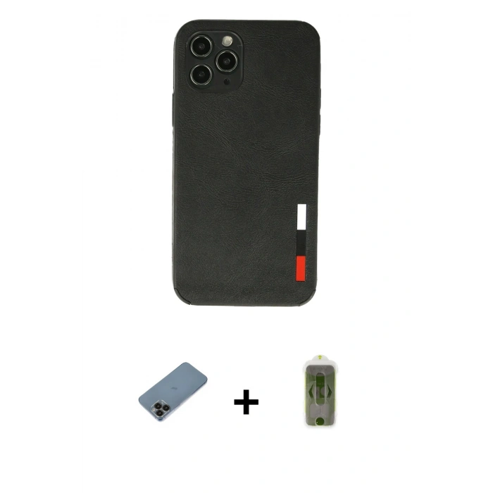 MARSİLYAN™- iPhone 11 Pro Max Kılıf Doruk Asil Koleksiyonu - Siyah Joko Magic 5D Hayalet Cam + Shine Kamera Lens Koruma Cam - SH