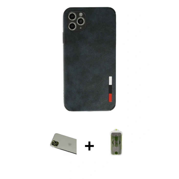 MARSİLYAN™- iPhone 11 Pro Max Kılıf Doruk Asil Koleksiyonu - Siyah Joko Magic 5D Hayalet Cam + Rainbow Kamera Lens Koruma Cam - YL