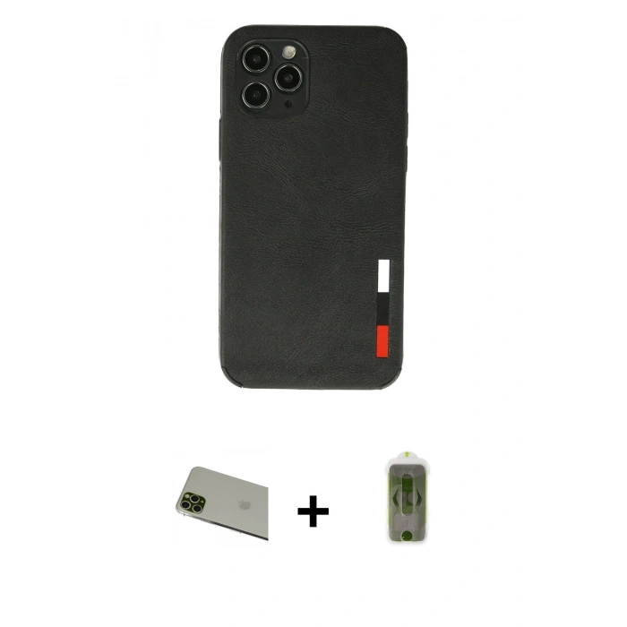 MARSİLYAN™- iPhone 11 Pro Max Kılıf Doruk Asil Koleksiyonu - Siyah Joko Magic 5D Hayalet Cam + Rainbow Kamera Lens Koruma Cam - YL