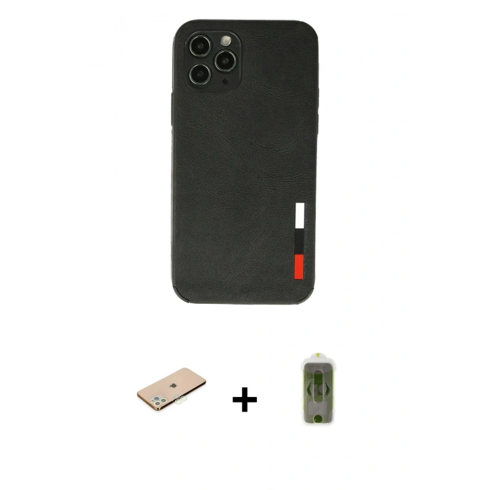MARSİLYAN™- iPhone 11 Pro Max Kılıf Doruk Asil Koleksiyonu - Siyah Joko Magic 5D Hayalet Cam + Renkli Kamera Lens Koruma Cam - YL
