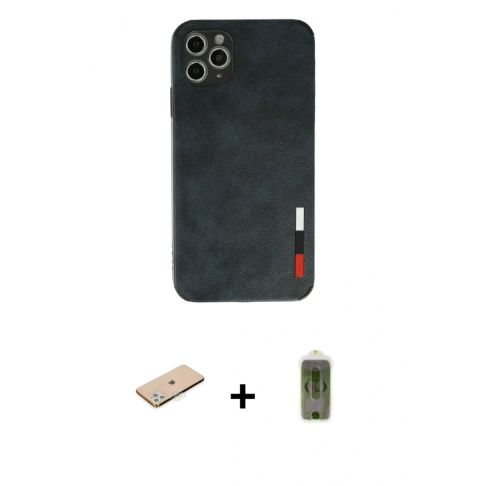 MARSİLYAN™- iPhone 11 Pro Max Kılıf Doruk Asil Koleksiyonu - Siyah Joko Magic 5D Hayalet Cam + Renkli Kamera Lens Koruma Cam - YL