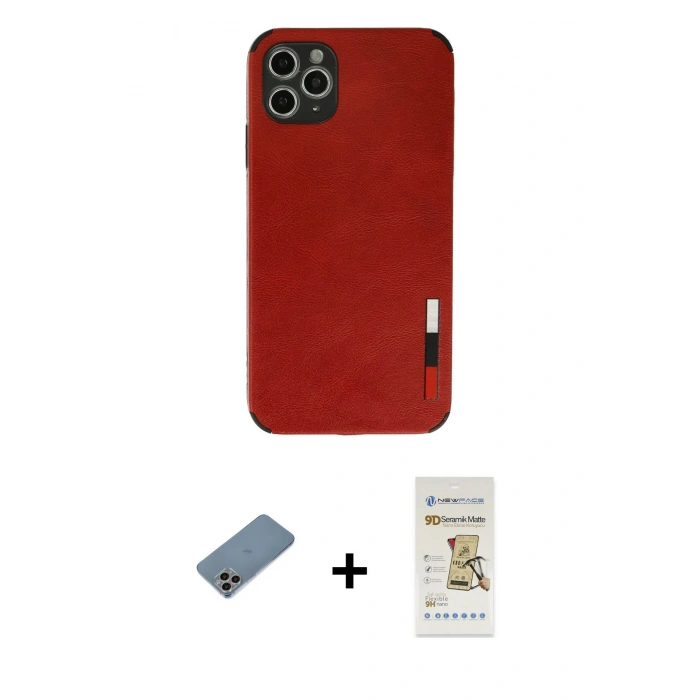 MARSİLYAN™- iPhone 11 Pro Max Kılıf Doruk Asil Koleksiyonu - Siyah Mat Seramik Nano Ekran Koruyucu + Shine Kamera Lens Koruma Cam - GI