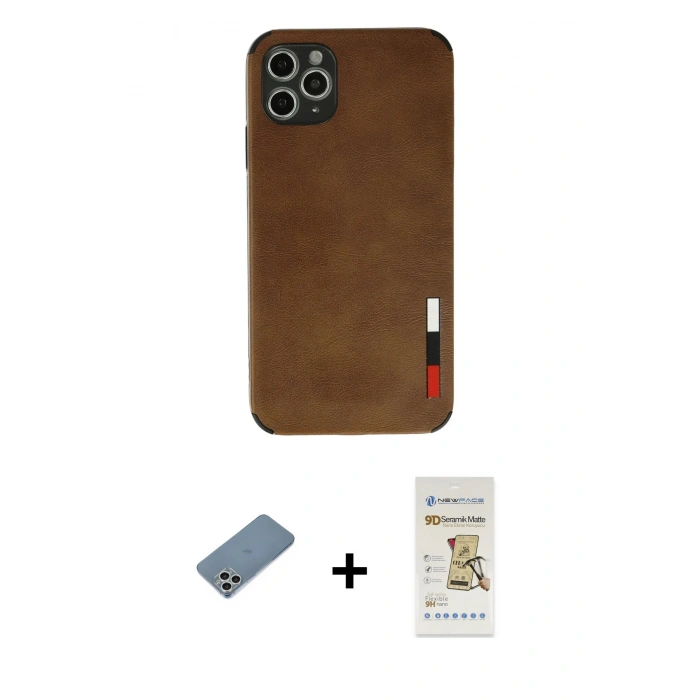 MARSİLYAN™- iPhone 11 Pro Max Kılıf Doruk Asil Koleksiyonu - Siyah Mat Seramik Nano Ekran Koruyucu + Shine Kamera Lens Koruma Cam - GS