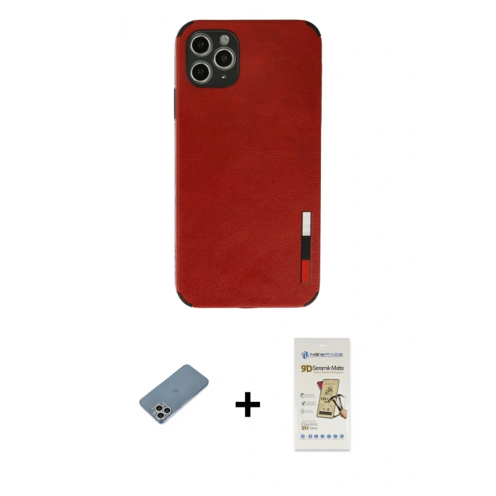 MARSİLYAN™- iPhone 11 Pro Max Kılıf Doruk Asil Koleksiyonu - Siyah Mat Seramik Nano Ekran Koruyucu + Shine Kamera Lens Koruma Cam - GS