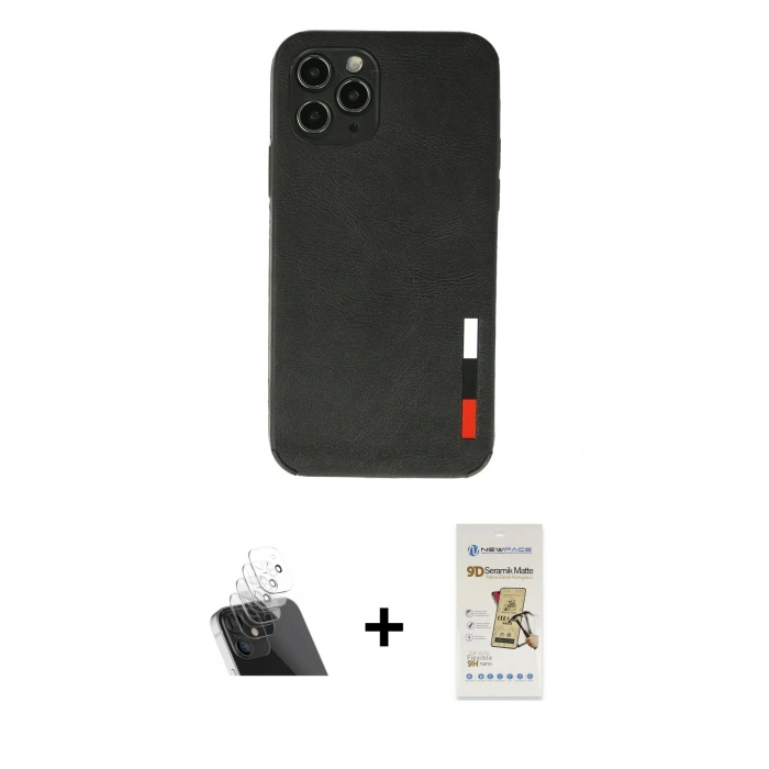 MARSİLYAN™- iPhone 11 Pro Max Kılıf Doruk Asil Koleksiyonu - Siyah Mat Seramik Nano Ekran Koruyucu + Kamera Lens Koruma Cam - SF