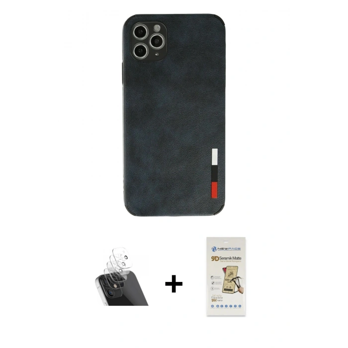 MARSİLYAN™- iPhone 11 Pro Max Kılıf Doruk Asil Koleksiyonu - Siyah Mat Seramik Nano Ekran Koruyucu + Kamera Lens Koruma Cam - SF
