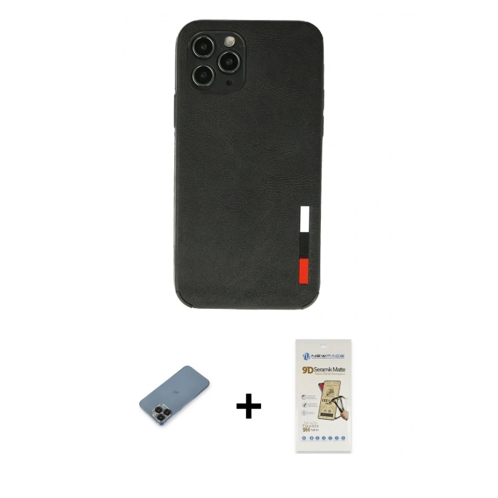 MARSİLYAN™- iPhone 11 Pro Max Kılıf Doruk Asil Koleksiyonu - Siyah Mat Seramik Nano Ekran Koruyucu + Metal Kamera Lens Koruma Cam - SH