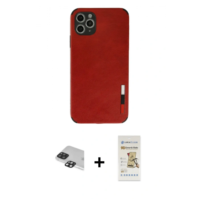 MARSİLYAN™- iPhone 11 Pro Max Kılıf Doruk Asil Koleksiyonu - Siyah Mat Seramik Nano Ekran Koruyucu + Pers Alüminyum Kamera Lens - SH