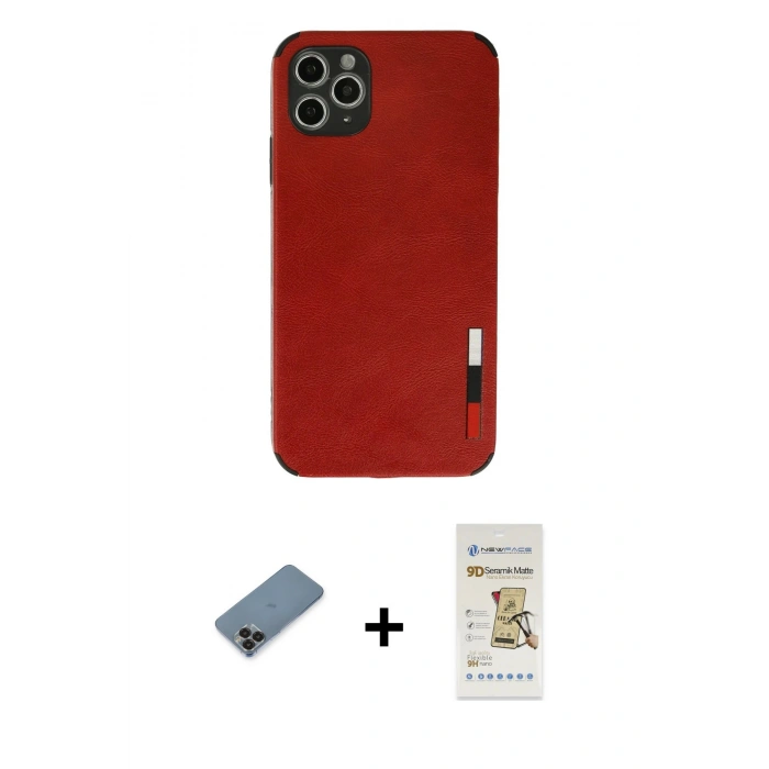 MARSİLYAN™- iPhone 11 Pro Max Kılıf Doruk Asil Koleksiyonu - Siyah Mat Seramik Nano Ekran Koruyucu + Metal Kamera Lens Koruma Cam - SH