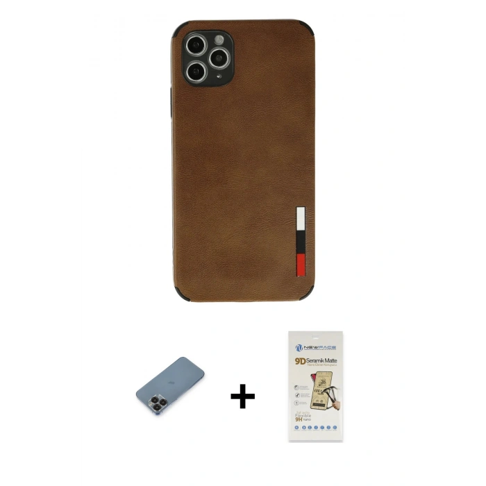 MARSİLYAN™- iPhone 11 Pro Max Kılıf Doruk Asil Koleksiyonu - Siyah Mat Seramik Nano Ekran Koruyucu + Metal Kamera Lens Koruma Cam - SH